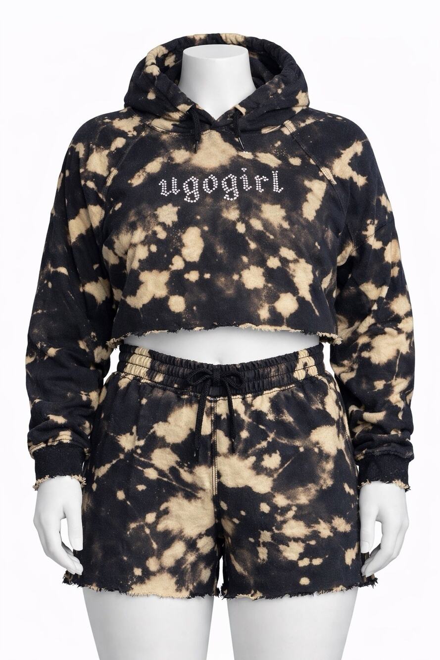 Ugogirl Black Brown Tie Dye Hoodie And Sweatshirt Set Size L/XL Rhinestone Bling